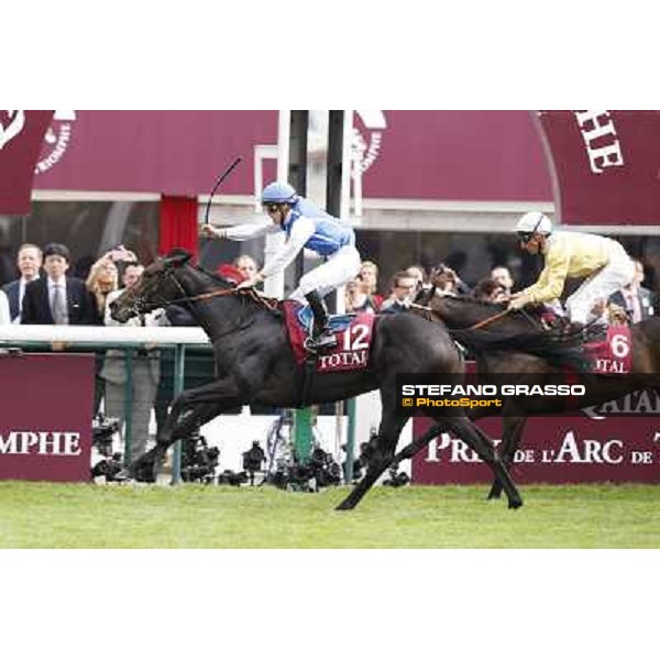 F.Prat with Indonesienne wins the Total Prix Marcel Boussac Paris,Longchamp racecourse,6th oct.2013 ph.Stefano Grasso