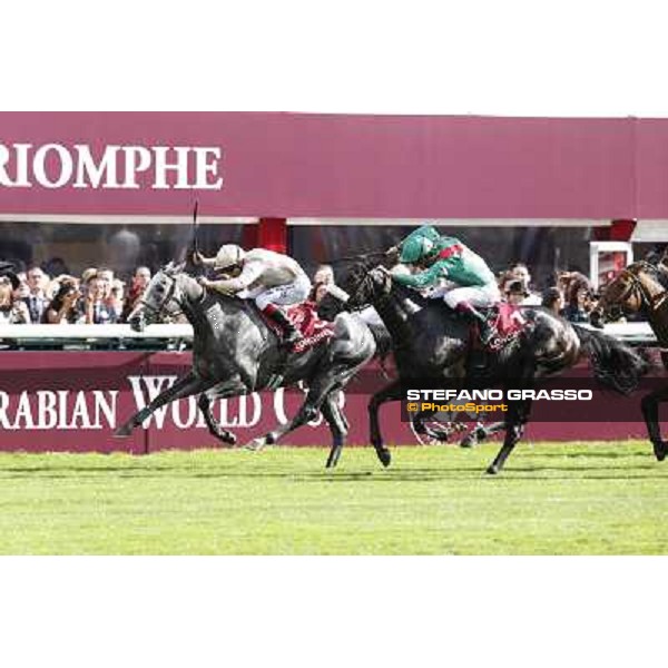 Christophe Soumillon with Dalkala wins the Prix de l\'Opera Longines Paris,Longchamp racecourse,6th oct.2013 ph.Stefano Grasso