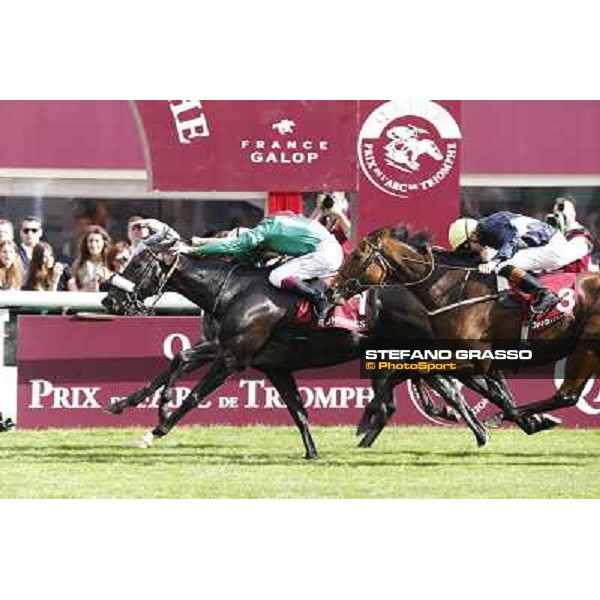 Christophe Soumillon with Dalkala wins the Prix de l\'Opera Longines Paris,Longchamp racecourse,6th oct.2013 ph.Stefano Grasso