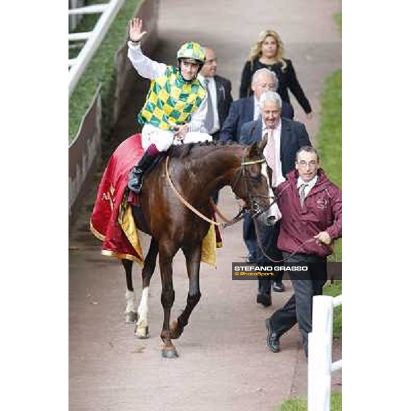 Christophe Soumillon and Mushrae Paris,Longchamp racecourse,6th oct,2013 ph.Stefano Grasso