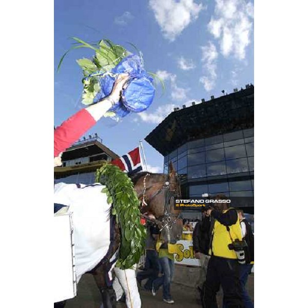 parading for Steinlager, winner of Elitloppet Statoil 2005, in front of 35.000 racegoers Stockholm, Solvalla 29th may 2005 ph. Stefano Grasso