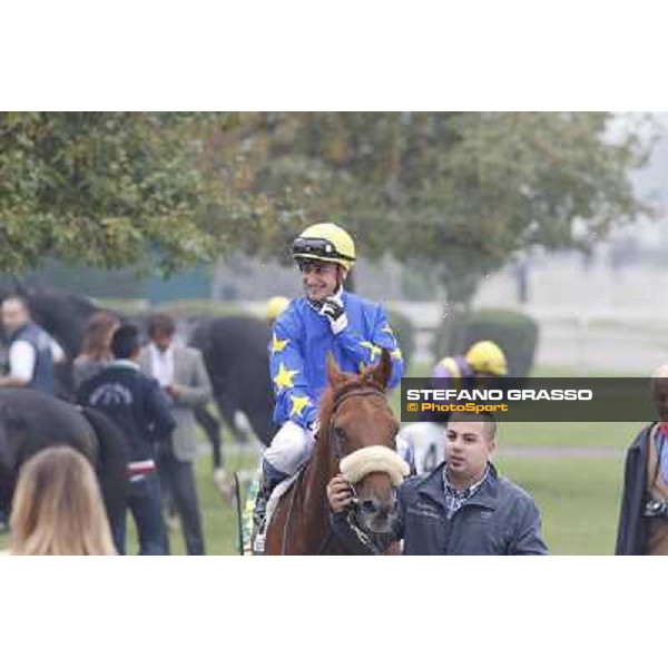 Carlo Fiocchi and Delrock after winning the Premio Carlo Porta Milano,San Siro racecourse,20th oct.2013 ph.Stefano Grasso