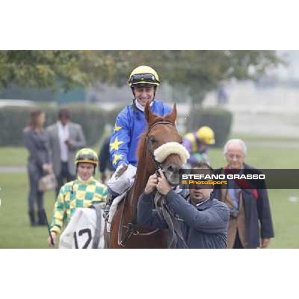 Carlo Fiocchi and Delrock after winning the Premio Carlo Porta Milano,San Siro racecourse,20th oct.2013 ph.Stefano Grasso