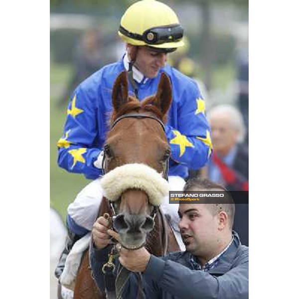 Carlo Fiocchi and Delrock after winning the Premio Carlo Porta Milano,San Siro racecourse,20th oct.2013 ph.Stefano Grasso