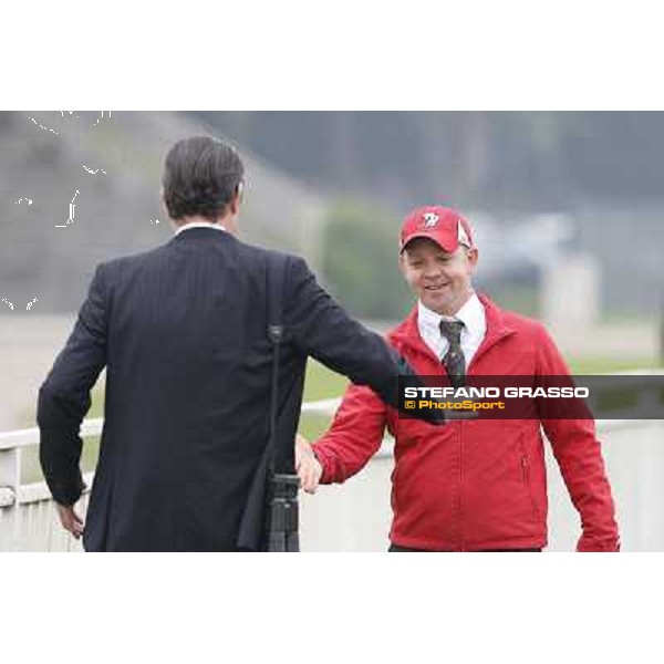 Peter Franceschini congratulates with Nabucco\'s groom winners of the Premio del Piazzale Milano,San Siro racecourse,20th oct.2013 ph.Stefano Grasso