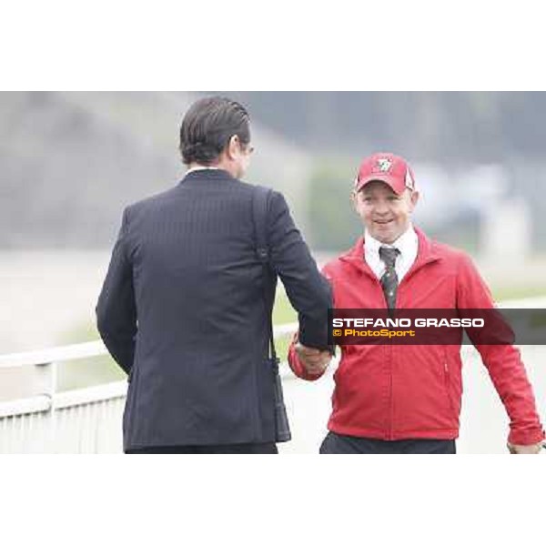 Peter Franceschini congratulates with Nabucco\'s groom winners of the Premio del Piazzale Milano,San Siro racecourse,20th oct.2013 ph.Stefano Grasso