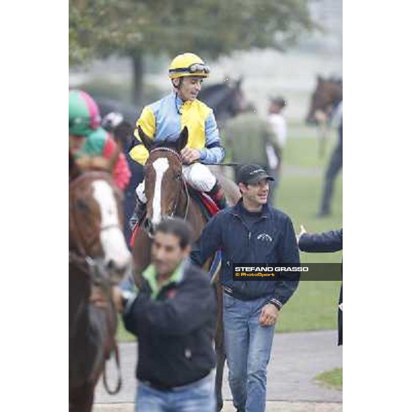 Dario Vargiu and Ombrage after winning the Premio Dormello Milano,San Siro racecourse,20th oct.2013 ph.Stefano Grasso