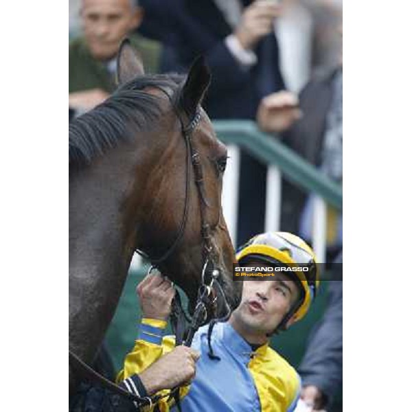 Dario Vargiu and Ombrage after winning the Premio Dormello Milano,San Siro racecourse,20th oct.2013 ph.Stefano Grasso