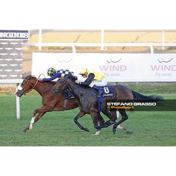 Fabio Branca on Charity Line wins the Gran Premio Longines Lydia Tesio beating Cristian Demuro with Path Wind Rome, Capannelle racecourse,27th oct.2013 ph.Stefano Grasso