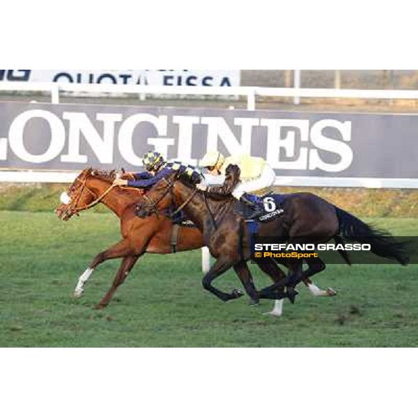 Fabio Branca on Charity Line wins the Gran Premio Longines Lydia Tesio beating Cristian Demuro with Path Wind Rome, Capannelle racecourse,27th oct.2013 ph.Stefano Grasso