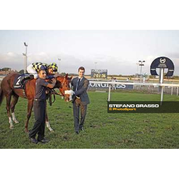 Fabio Branca,Stefano Bottti and Charity Line after winning the Gran Premio Longines Lydia Tesio Rome, Capannelle racecourse,27th oct.2013 ph.Stefano Grasso