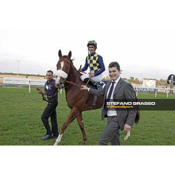 Fabio Branca,Stefano Bottti and Charity Line after winning the Gran Premio Longines Lydia Tesio Rome, Capannelle racecourse,27th oct.2013 ph.Stefano Grasso