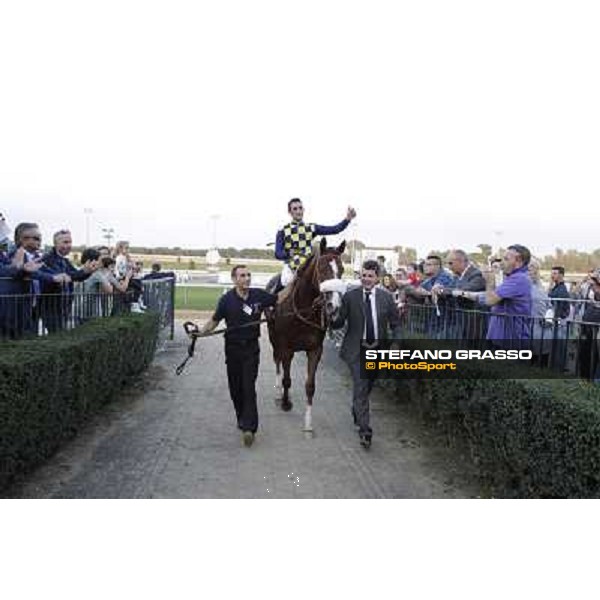 Fabio Branca,Stefano Bottti and Charity Line after winning the Gran Premio Longines Lydia Tesio Rome, Capannelle racecourse,27th oct.2013 ph.Stefano Grasso