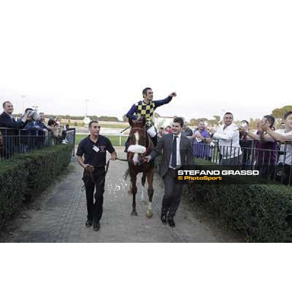 Fabio Branca,Stefano Bottti and Charity Line after winning the Gran Premio Longines Lydia Tesio Rome, Capannelle racecourse,27th oct.2013 ph.Stefano Grasso