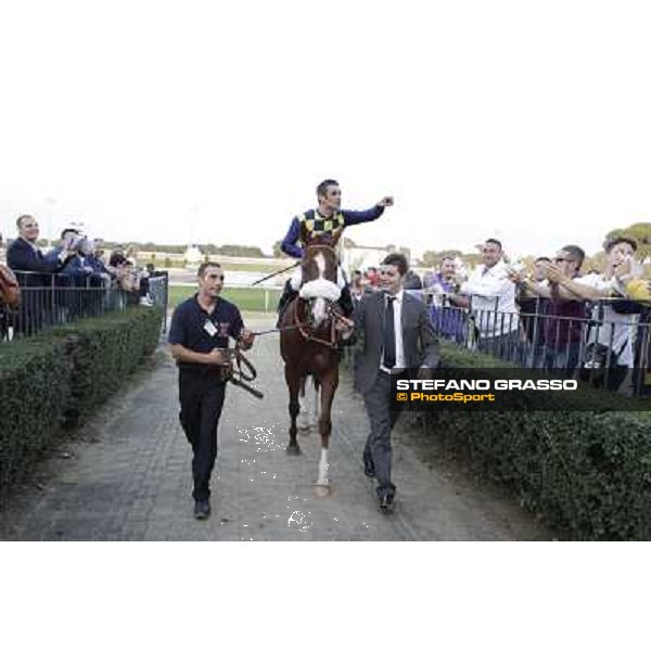 Fabio Branca,Stefano Bottti and Charity Line after winning the Gran Premio Longines Lydia Tesio Rome, Capannelle racecourse,27th oct.2013 ph.Stefano Grasso