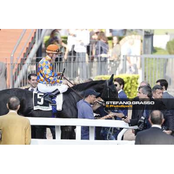 Cristian Demuro on Omaticaya after winning the Premio Ubaldo Pandolfi Roma,Capannelle racecourse,27th oct.2013 ph.Stefano Grasso
