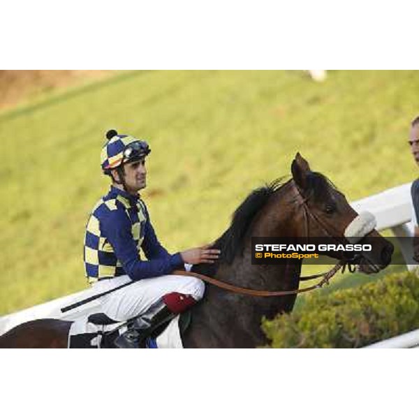 Fabio Branca on Douce Vie returns home after winning the Premio Nearco Roma,Capannelle racecourse,27th oct.2013 ph.Stefano Grasso