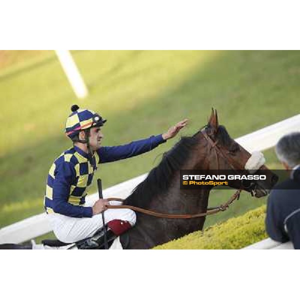 Fabio Branca on Douce Vie returns home after winning the Premio Nearco Roma,Capannelle racecourse,27th oct.2013 ph.Stefano Grasso