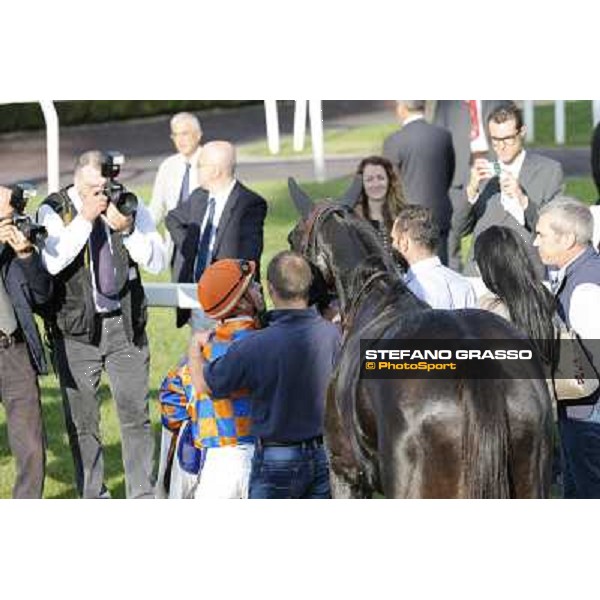 Cristian Demuro on Omaticaya after winning the Premio Ubaldo Pandolfi Roma,Capannelle racecourse,27th oct.2013 ph.Stefano Grasso