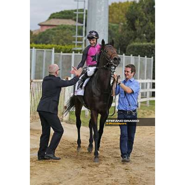 Michael Figge,Thierry Thulliez and Feuerblitz after winning the Premio Roma GBI Racing Roma,Capannelle racecourse,3rd nov.2013 ph.Stefano Grasso