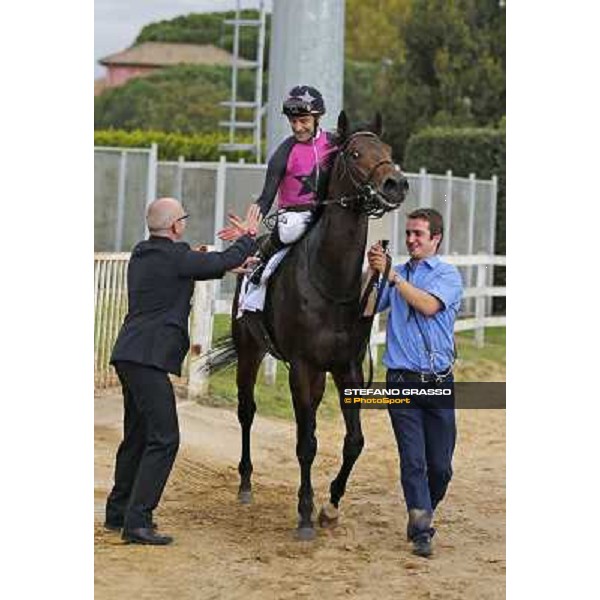 Michael Figge,Thierry Thulliez and Feuerblitz after winning the Premio Roma GBI Racing Roma,Capannelle racecourse,3rd nov.2013 ph.Stefano Grasso
