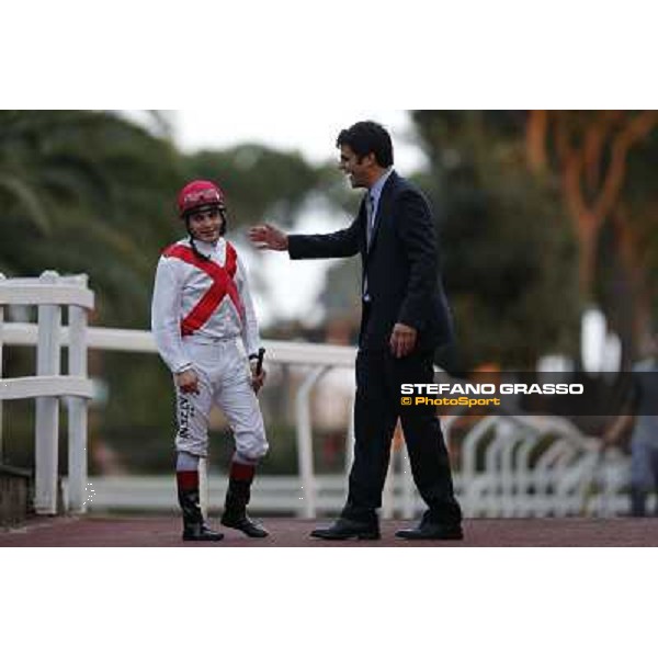 Andrea Atzeni and trainer Racco Roma,Capannelle racecourse,3rd nov.2013 ph.Stefano Grasso