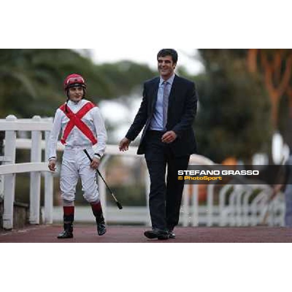 Andrea Atzeni and trainer Racco Roma,Capannelle racecourse,3rd nov.2013 ph.Stefano Grasso