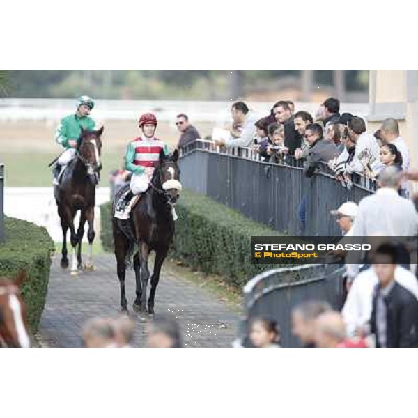 Cristian Demuro and Last Temptation return home after the finish of the Premio Erice Roma,Capannelle racecourse,3rd nov.2013 ph.Stefano Grasso