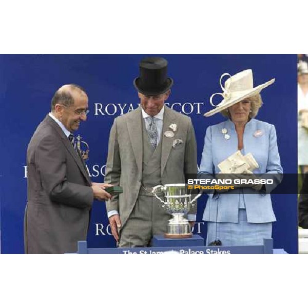 giving prize of The St James\'s Palace Stakes Prince Charles with Camilla Parker Bowels and Sheihk Maktoum Al Maktoum York, 14th june 2005 ph. Stefano Grasso