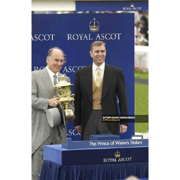 giving prize of the Prince of Wales\'s Stakes - Prince Andrew with H.H. The Aga Khan, owner of Azamour Royal Ascot at York, 2nd day York, 15th june 2005 ph. Stefano Grasso