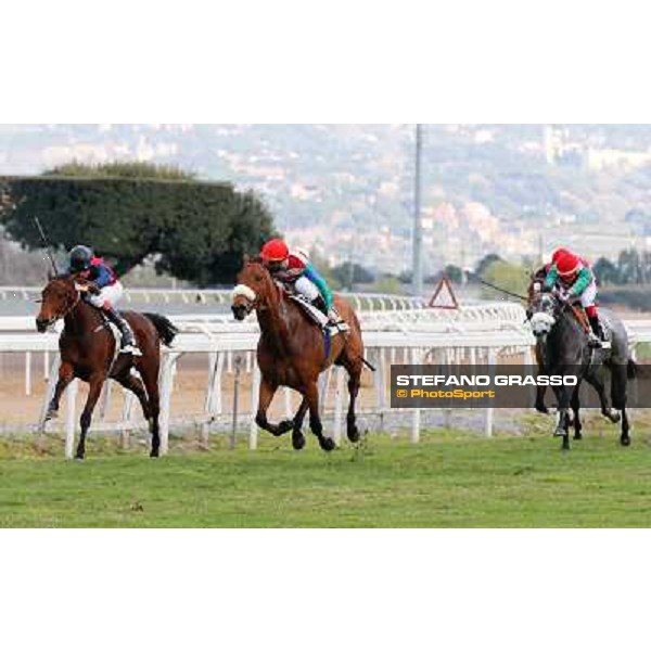 Cristian Demuro on So Many Shots wins the Premio Nannoccia beating Germano Marcelli on Hurrimera Rome - Capannelle racecourse,9th march 2014 ph.Domenico Savi/Grasso
