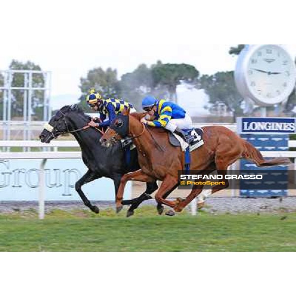 Fabio Branca on Romantic Wave wins the Premio Sirlad beating Cristian Demuro on Refuse to Bobbin Rome - Capannelle racecourse,9th march 2014 ph.Domenico Savi/Grasso
