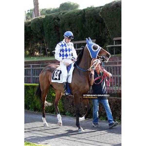 Cristian Demuro on Ronana before winning the Premio Fidalgo Rome - Capannelle racecourse,9th march 2014 ph.Domenico Savi/Grasso