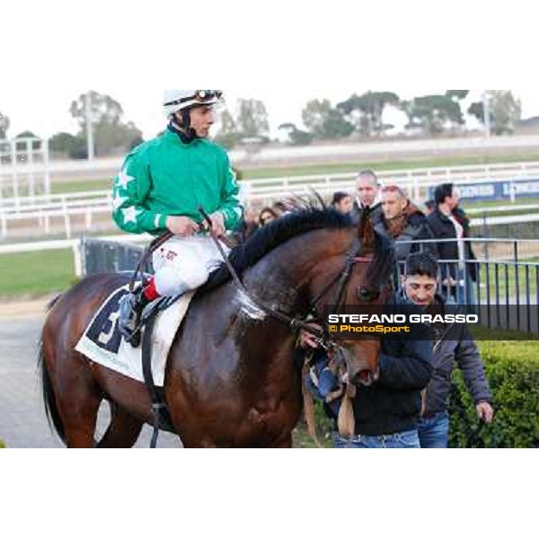 Antonio Fresu on Svatantra wins the Premio Federico Smith Rome - Capannelle racecourse,9th march 2014 ph.Domenico Savi/Grasso