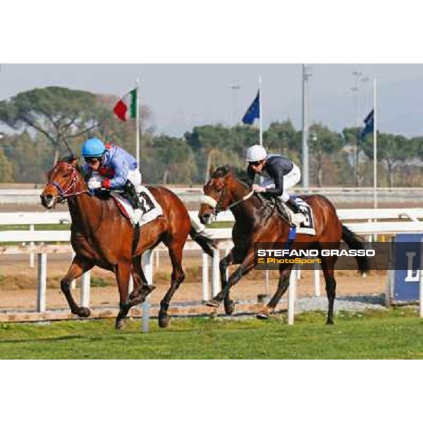 Salvatore Sulas on Hoovergetthekeys wins the Premio Arconte beating Cristian Demuro on Uniram Rome - Capannelle racecourse,16th march 2014 ph.Domenico Savi/Grasso