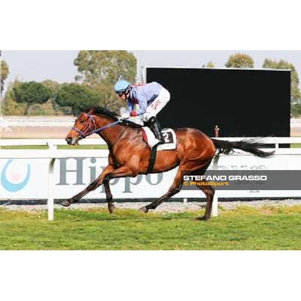 Salvatore Sulas on Hoovergetthekeys wins the Premio Arconte Rome - Capannelle racecourse,16th march 2014 ph.Domenico Savi/Grasso