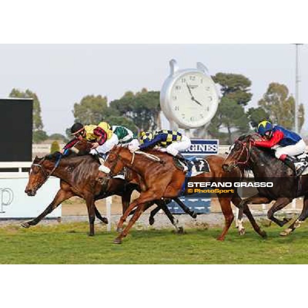 Giuseppe Ercecovig on Rayos de Sol wins the Premio Ceprano - 2nd Cristian Demuro on Sweet Fede Rome - Capannelle racecourse,16th march 2014 ph.Domenico Savi/Grasso