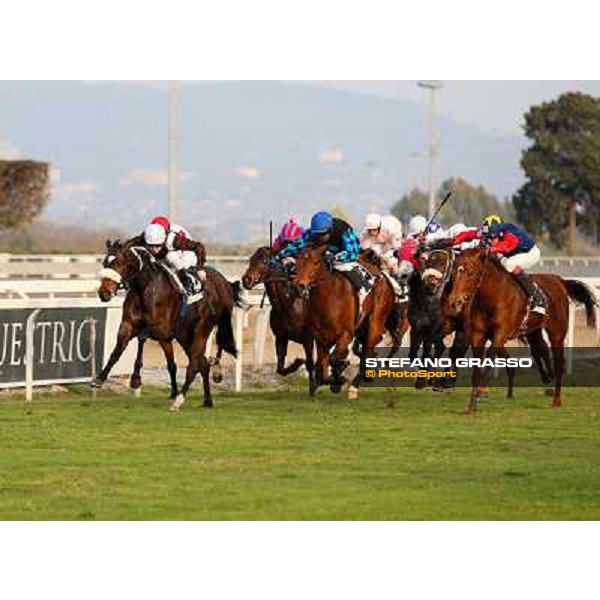 Cristian Demuro on Licia wins the Premio Vincenzo Barrocchiere beating Lucky Serena Rome - Capannelle racecourse,16th march 2014 ph.Domenico Savi/Grasso