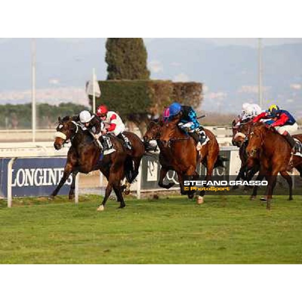 Cristian Demuro on Licia wins the Premio Vincenzo Barrocchiere beating Lucky Serena Rome - Capannelle racecourse,16th march 2014 ph.Domenico Savi/Grasso