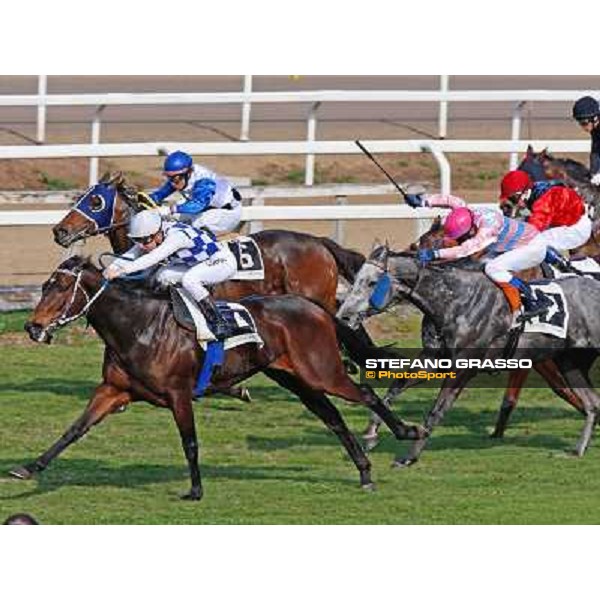 Cristian Demuro on Icebreaking wins the Premio Sinthesis Rome - Capannelle racecourse,16th march 2014 ph.Domenico Savi/Grasso