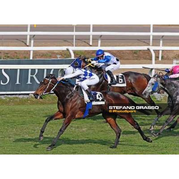 Cristian Demuro on Icebreaking wins the Premio Sinthesis Rome - Capannelle racecourse,16th march 2014 ph.Domenico Savi/Grasso