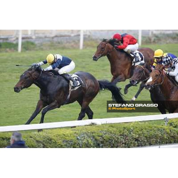Germano Marcelli with Tache Noire wins the Premio Gyr Rome, Capannelle racecourse, 21st march 2014 ph.Stefano Grasso