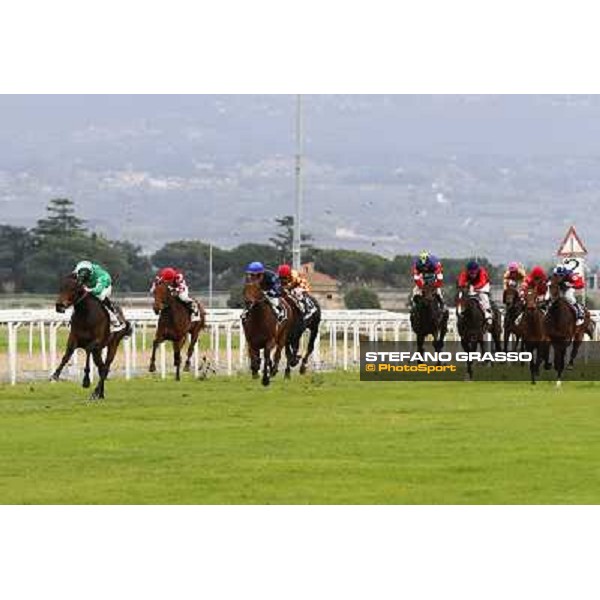 Francesco Dettori on Slowpoke wins the Premio Mezzegra Rome, Capannelle racecourse, 23rd march 2014 ph.Domenico Savi/Grasso