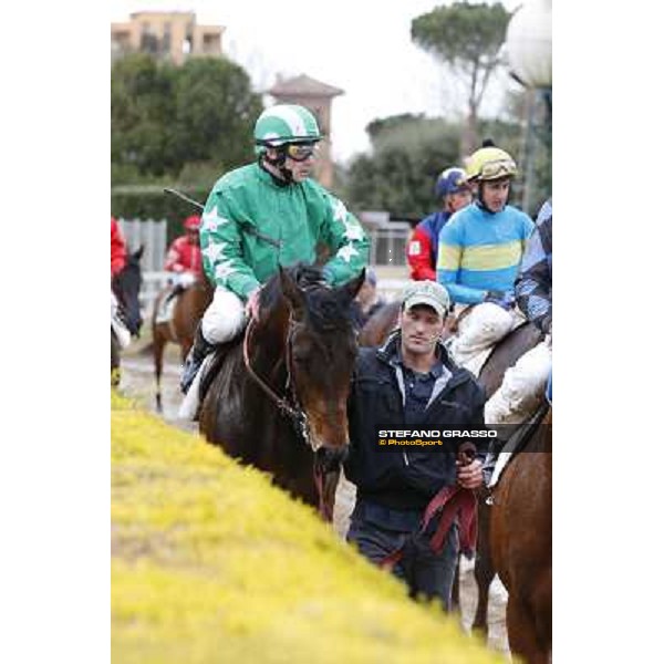 Francesco Dettori on Slowpoke after winning the Premio Mezzegra Rome, Capannelle racecourse, 23rd march 2014 ph.Domenico Savi/Grasso