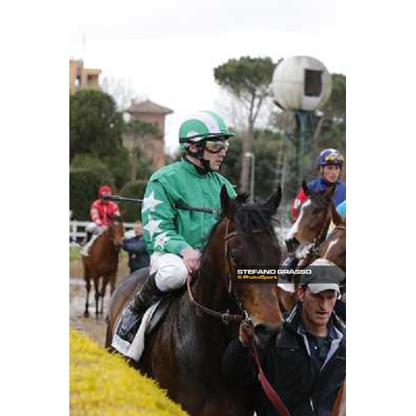 Francesco Dettori on Slowpoke after winning the Premio Mezzegra Rome, Capannelle racecourse, 23rd march 2014 ph.Domenico Savi/Grasso