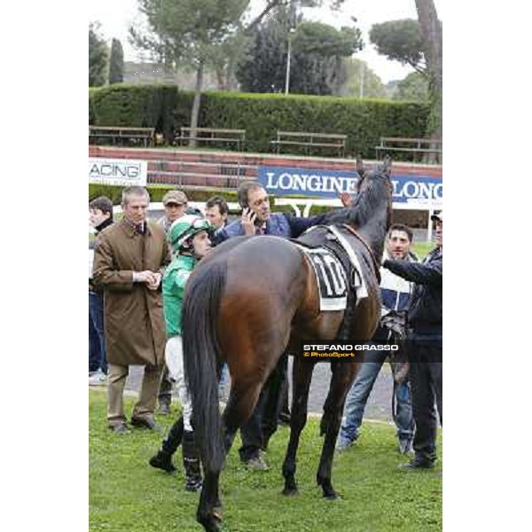 Francesco Dettori,Slowpoke,Luigi Riccardi and Giuseppe Rosati Colarieti after winning the Premio Mezzegra Rome, Capannelle racecourse, 23rd march 2014 ph.Domenico Savi/Grasso