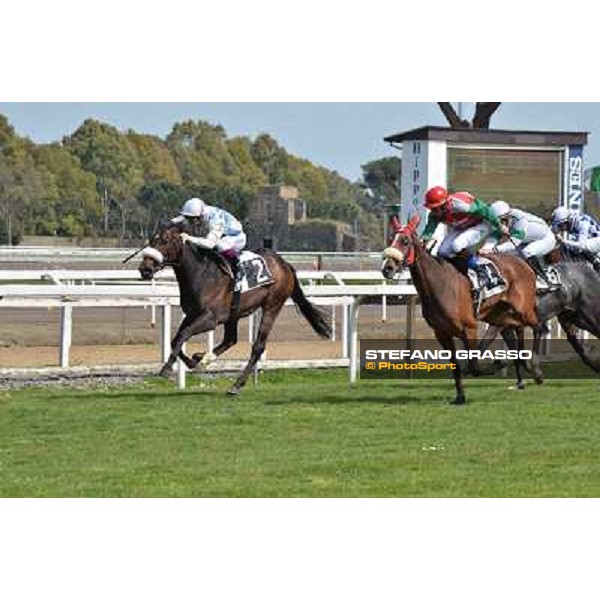 Umberto Rispoli on Francine wins the Premio Saccaroa 2nd is Natty Zaia Rome, Capannelle racecourse,30th march 2014 ph.Daniele Incollu/Grasso