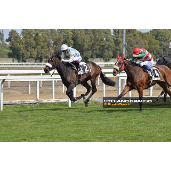 Umberto Rispoli on Francine wins the Premio Saccaroa 2nd is Natty Zaia Rome, Capannelle racecourse,30th march 2014 ph.Daniele Incollu/Grasso