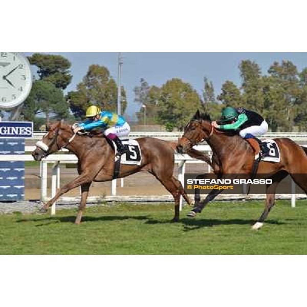 Umberto Rispoli on Scighera wins the Premio Bellni, 2nd is Vallecupa Rome, Capannelle racecourse,30th march 2014 ph.Daniele Incollu/Grasso