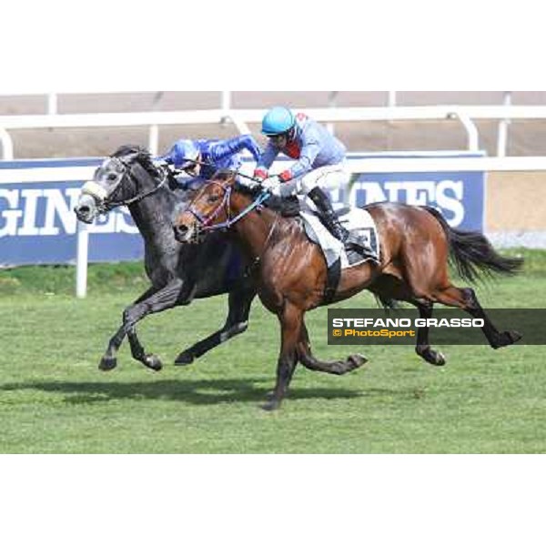 Cristian Demuro on Freedom Holder wins the Premio Daumier - Mem.Marco Rinaldi - 2nd is Salvatore Sulas on Hoovergetthekeys Roma - Capannelle racecourse,6th april 2014 ph.Stefano Grasso